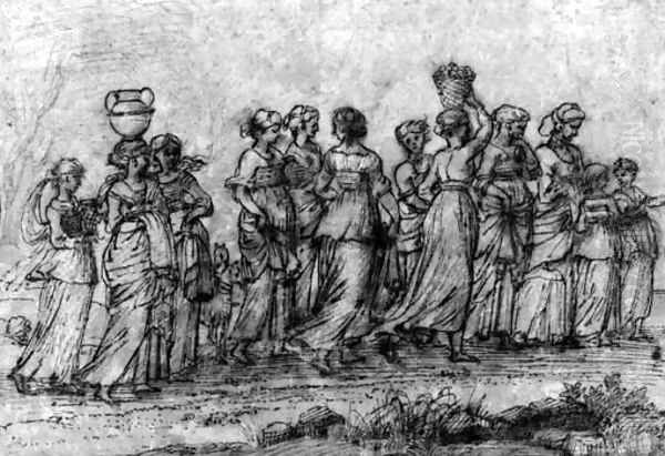 A group of women returning from the well Oil Painting by Agostino Tassi