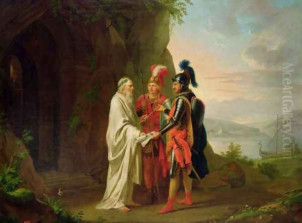 Carlo and Ubaldo visit the Wizard in their search for the lost Rinaldo, 1782 Oil Painting by Johann Heinrich The Elder Tischbein