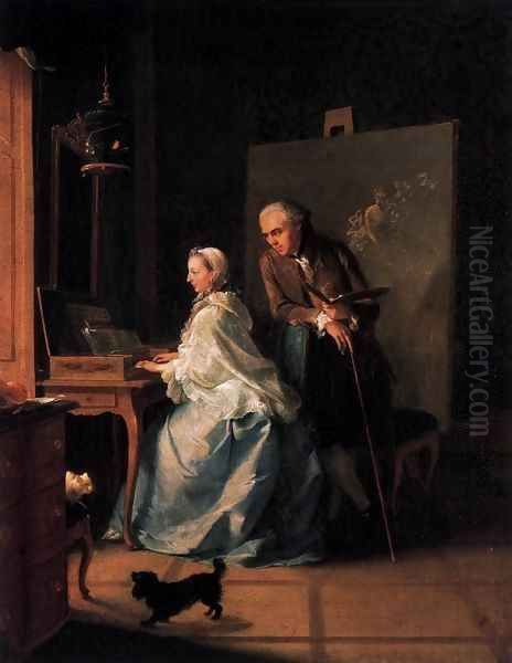 Portrait of the Artist and His Wife at the Spinet Oil Painting by Johann Heinrich The Elder Tischbein