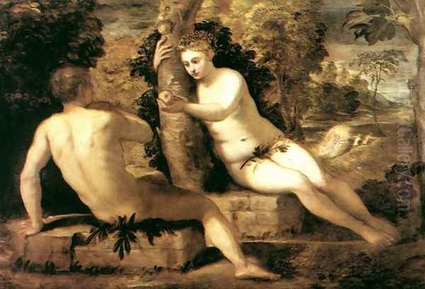 Adam and Eve c. 1550 Oil Painting by Jacopo Tintoretto (Robusti)