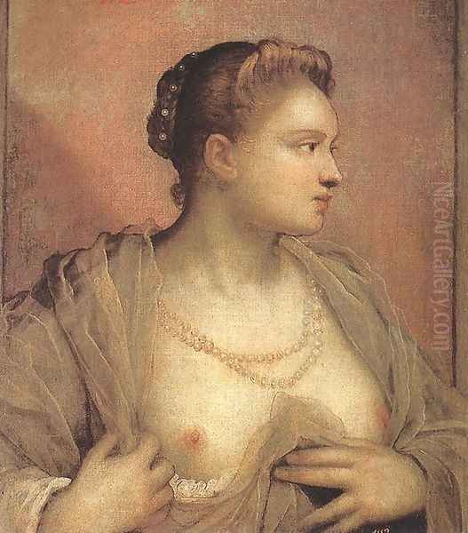 Portrait of a Woman Revealing her Breasts c. 1570 Oil Painting by Jacopo Tintoretto (Robusti)