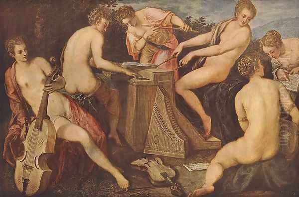 Women Playing Music Oil Painting by Jacopo Tintoretto (Robusti)