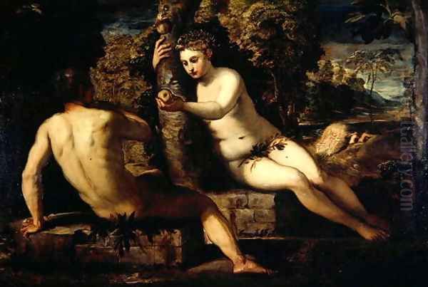 The Temptation of Adam and Eve Oil Painting by Jacopo Tintoretto (Robusti)