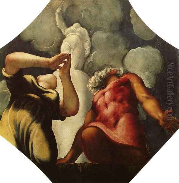 Deucalion and Pyrrha Praying before the Statue of the Goddess Themis Oil Painting by Jacopo Tintoretto (Robusti)