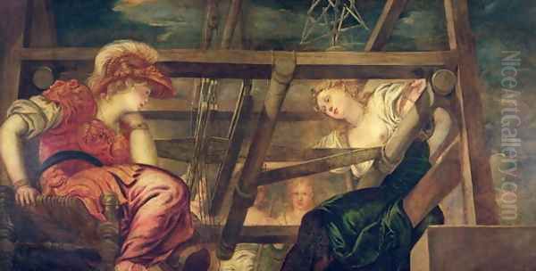 Athene and Arachne, c.1475-85 Oil Painting by Jacopo Tintoretto (Robusti)