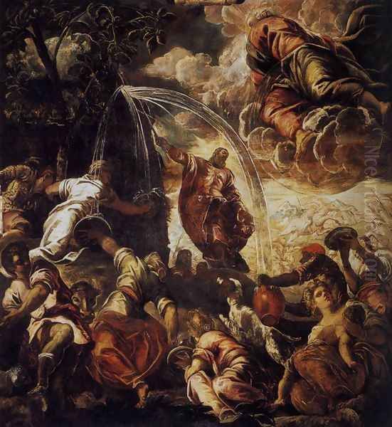 Moses Drawing Water from the Rock 1577 Oil Painting by Jacopo Tintoretto (Robusti)