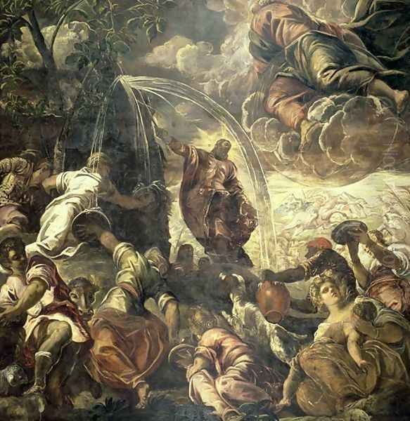 Moses Striking Water from the Rock, 1575 Oil Painting by Jacopo Tintoretto (Robusti)