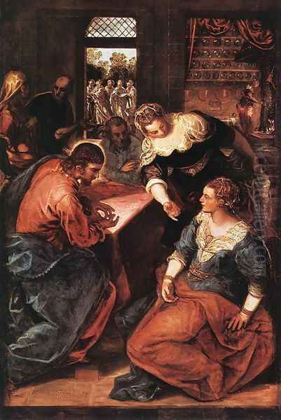 Christ in the House of Martha and Mary 1570-75 Oil Painting by Jacopo Tintoretto (Robusti)