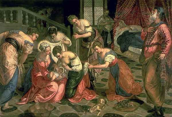 The Birth of St. John the Baptist, 1550-59 Oil Painting by Jacopo Tintoretto (Robusti)