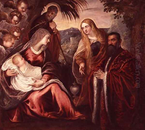 Holy Family with Matteo Saranzo Oil Painting by Jacopo Tintoretto (Robusti)