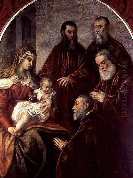 Madonna and child with four Statesmen Oil Painting by Jacopo Tintoretto (Robusti)