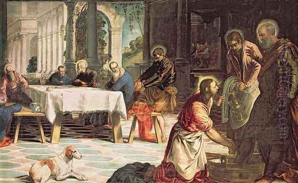 Christ Washing the Feet of the Disciples, detail of the right hand side, c.1547 Oil Painting by Jacopo Tintoretto (Robusti)