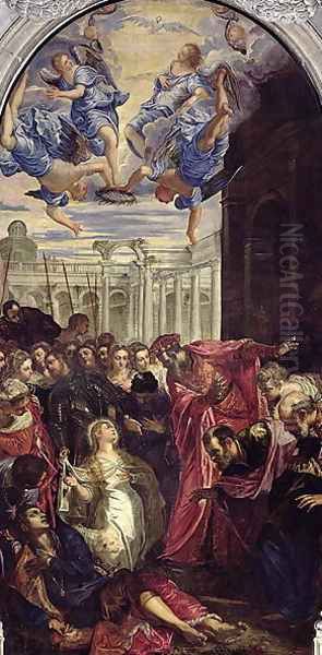 St. Agnes revives the son of the Prefect of Rom Oil Painting by Jacopo Tintoretto (Robusti)