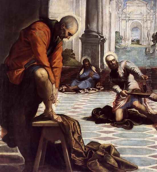 Christ Washing His Disciples' Feet (detail 3) Oil Painting by Jacopo Tintoretto (Robusti)