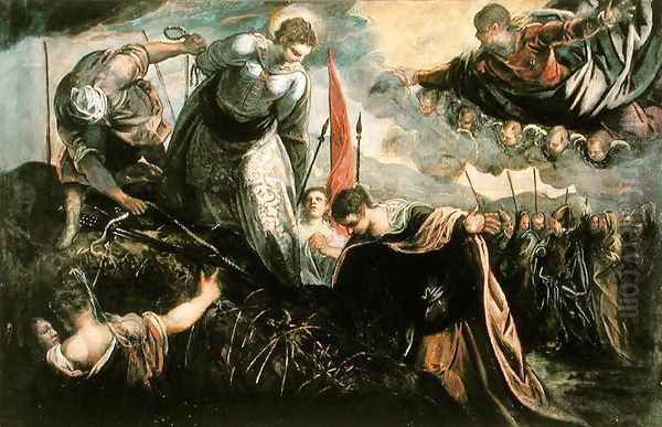 Saint Catherine prepares for her exexcution Oil Painting by Jacopo Tintoretto (Robusti)