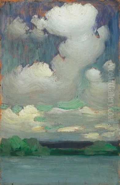 Lake Balaton With Wreathing Clouds, About 1905 Oil Painting by Janos Vaszary