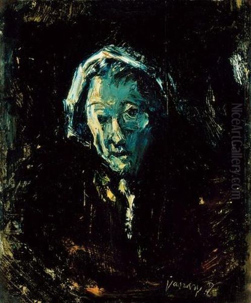 Old Woman Oil Painting by Janos Vaszary