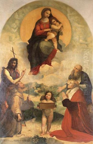 Folignoi Madonna - Visszavonva Oil Painting by Janos Vaszary