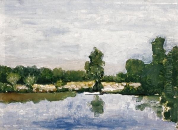 Lakeside With A Boat Oil Painting by Janos Vaszary