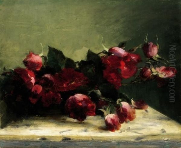 Still-life Of Roses, Early 1890s Oil Painting by Janos Vaszary