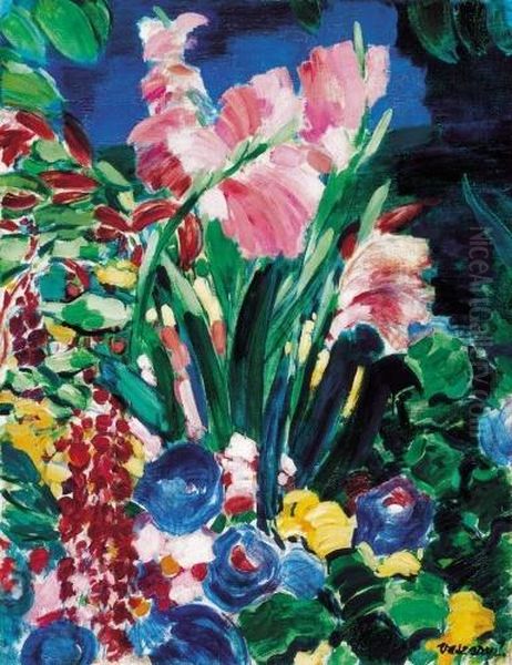 Still - Life Of Flowers (gladioluses) Oil Painting by Janos Vaszary