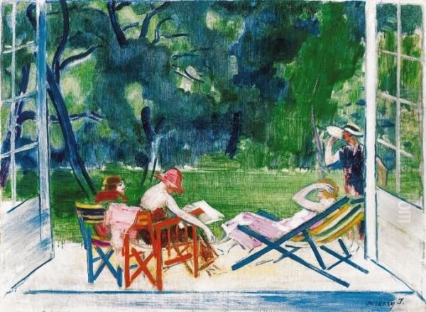 Women, Sitting In The Garden (in The Park), End Of The 1920s Oil Painting by Janos Vaszary