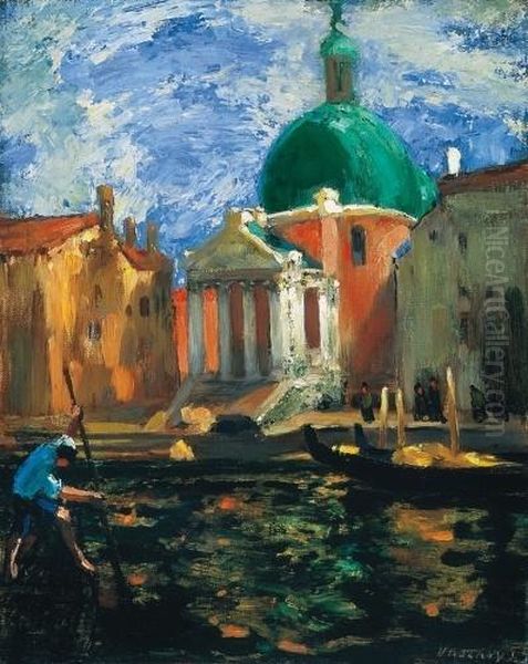 The Canale Grande In Venice Oil Painting by Janos Vaszary