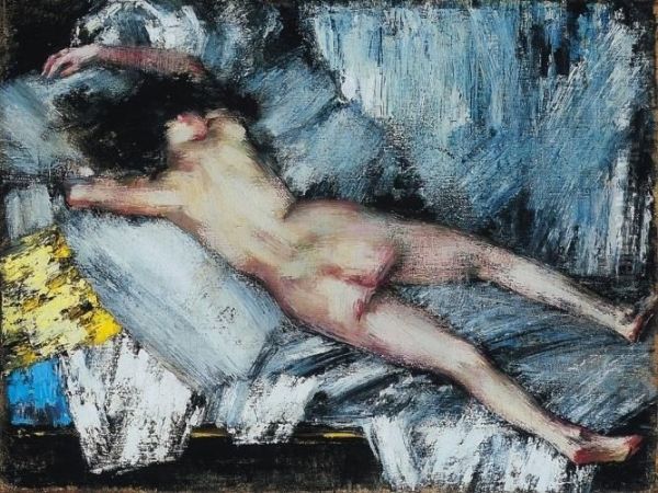 Nude In The Studio, About 1920 Oil Painting by Janos Vaszary