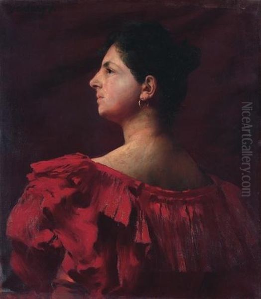 Spanish Woman Oil Painting by Janos Vaszary