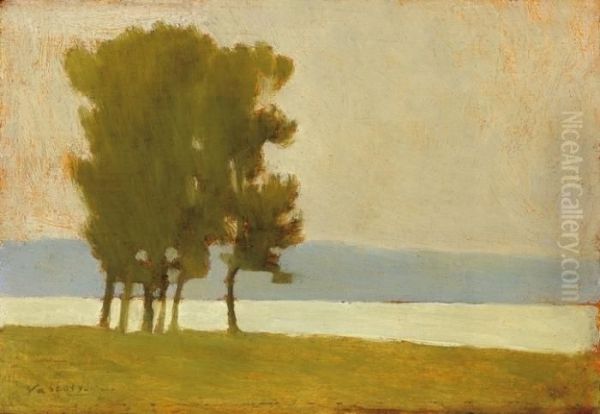 Shore Of Balaton Oil Painting by Janos Vaszary