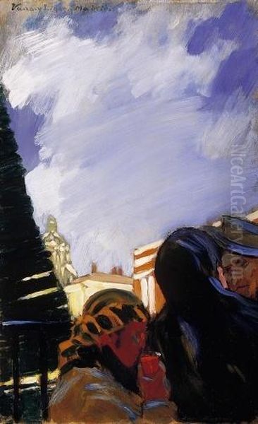 Balcony In Madrid Oil Painting by Janos Vaszary