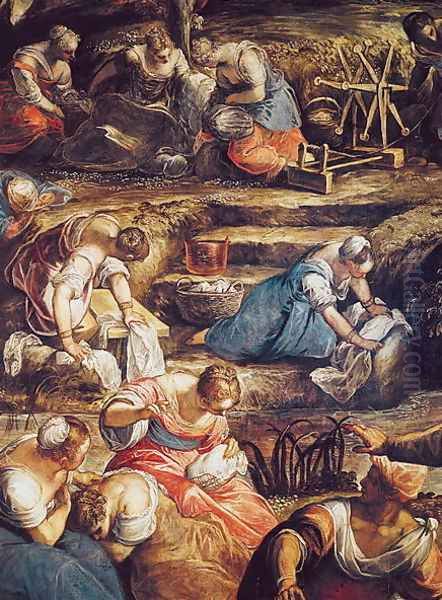 The Miraculous Fall of Manna, detail of women workin Oil Painting by Jacopo Tintoretto (Robusti)