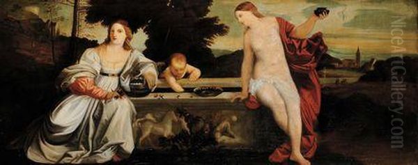 Amor Sacro E Amor Profano Oil Painting by Tiziano Vecellio (Titian)