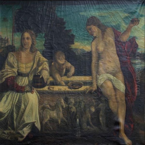 Divine And Earthly Love Oil Painting by Tiziano Vecellio (Titian)