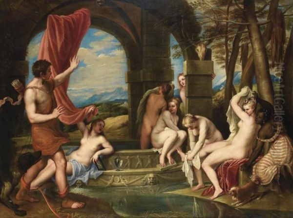 Diana And Actaeon Oil Painting by Tiziano Vecellio (Titian)