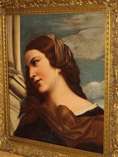 Study Of A Young Lady, Possibly A Detail From An Altar Piece Oil Painting by Tiziano Vecellio (Titian)