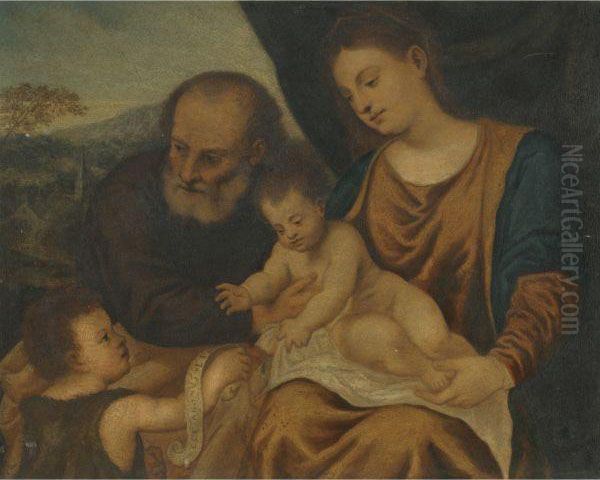 Holy Family With The Infant Saint John The Baptist by Tiziano Vecellio (Titian)