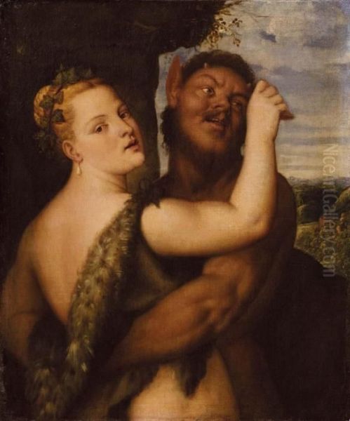 Ninfa E Satiro Oil Painting by Tiziano Vecellio (Titian)