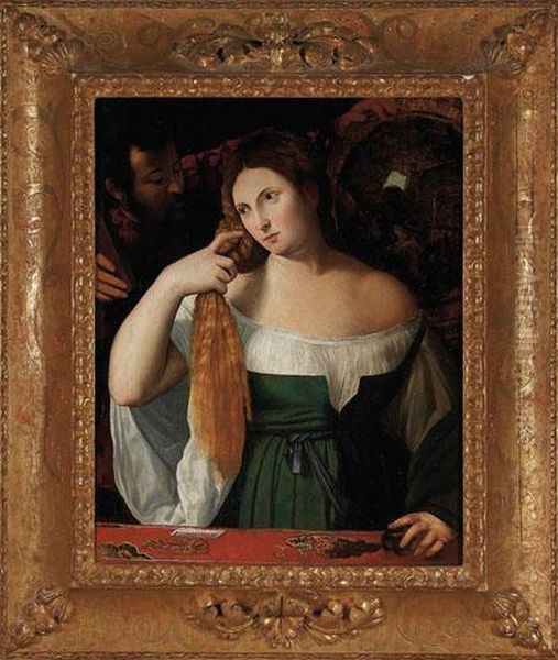 Dama Conespejo Oil Painting by Tiziano Vecellio (Titian)