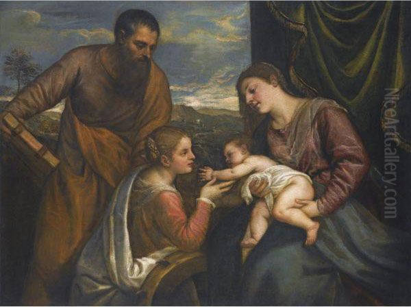 A Sacra Conversazione Oil Painting by Tiziano Vecellio (Titian)