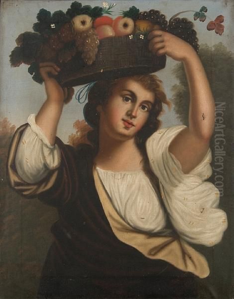 Girl With Basket Of Flowers Oil Painting by Tiziano Vecellio (Titian)