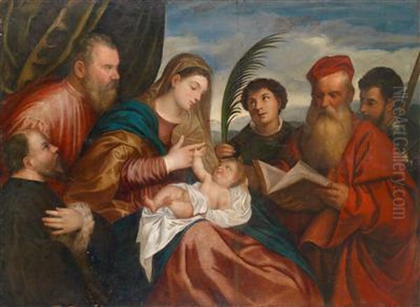 'sacra Conversazione': Madonna Mit Dem Kind Oil Painting by Tiziano Vecellio (Titian)