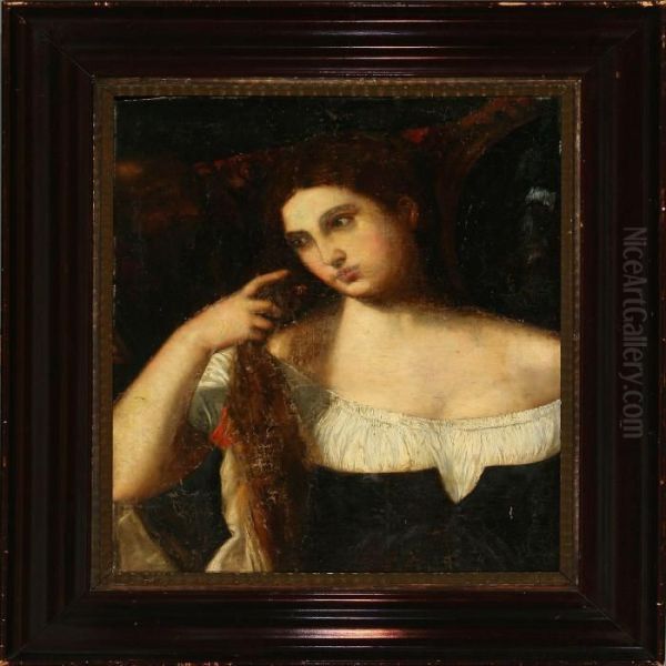 Lady With A Mirror Oil Painting by Tiziano Vecellio (Titian)