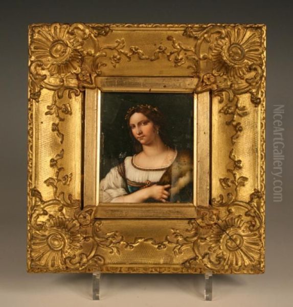 Bust Length Portrait Of A Lady Wearing A White Chemise Oil Painting by Tiziano Vecellio (Titian)