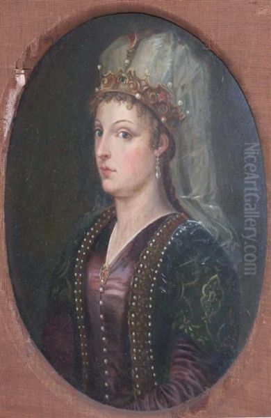 Woman Wearing A Jeweled Crown Oil Painting by Tiziano Vecellio (Titian)