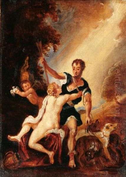 Venus And Adonis Oil Painting by Tiziano Vecellio (Titian)