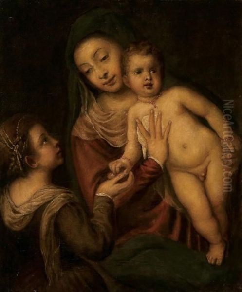 The Madonna And Child With Mary Magdalene Oil Painting by Tiziano Vecellio (Titian)