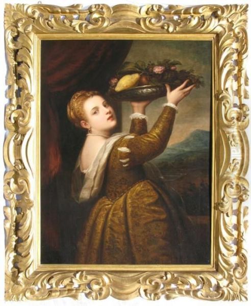 Portrait Of Lavinia The Artist's Daughter With A Bowl Of Fruit Oil Painting by Tiziano Vecellio (Titian)