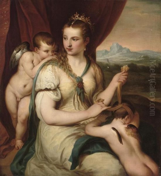 Venus Blindfolding Cupid Oil Painting by Tiziano Vecellio (Titian)