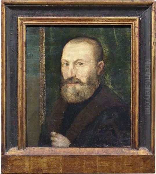 Bildnis Eines Bartigen Mannes Vor Einem Grunen Vorhang Oil Painting by Tiziano Vecellio (Titian)